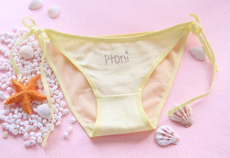 日系软妹风黑白网纱胖次蓝白条纹内裤女甜美系带字母内裤少女均码2条