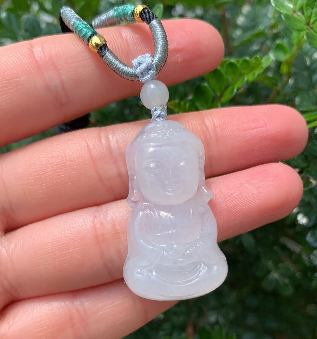 k&k宝钰缅甸天然翡翠糯冰种释迦摩尼宝宝佛吊坠挂件证书新