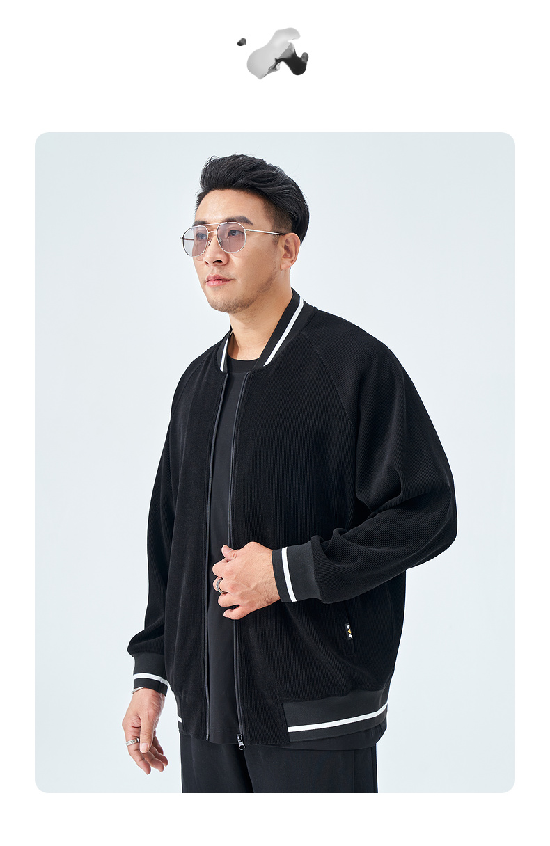 半墨半墨大码男装加肥加大棒球服宽松2022春季肥佬胖子撞色夹克潮mwtc