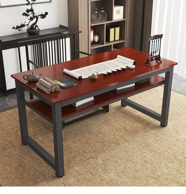 书桌书法桌简约现代双层桌子学习桌培训桌课桌书画桌白面黑腿80x50x80