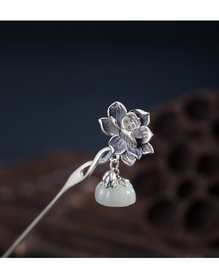 发簪简约现代古风步摇盘发女生百搭莲花簪子送女友礼物和田玉莲蓬发簪