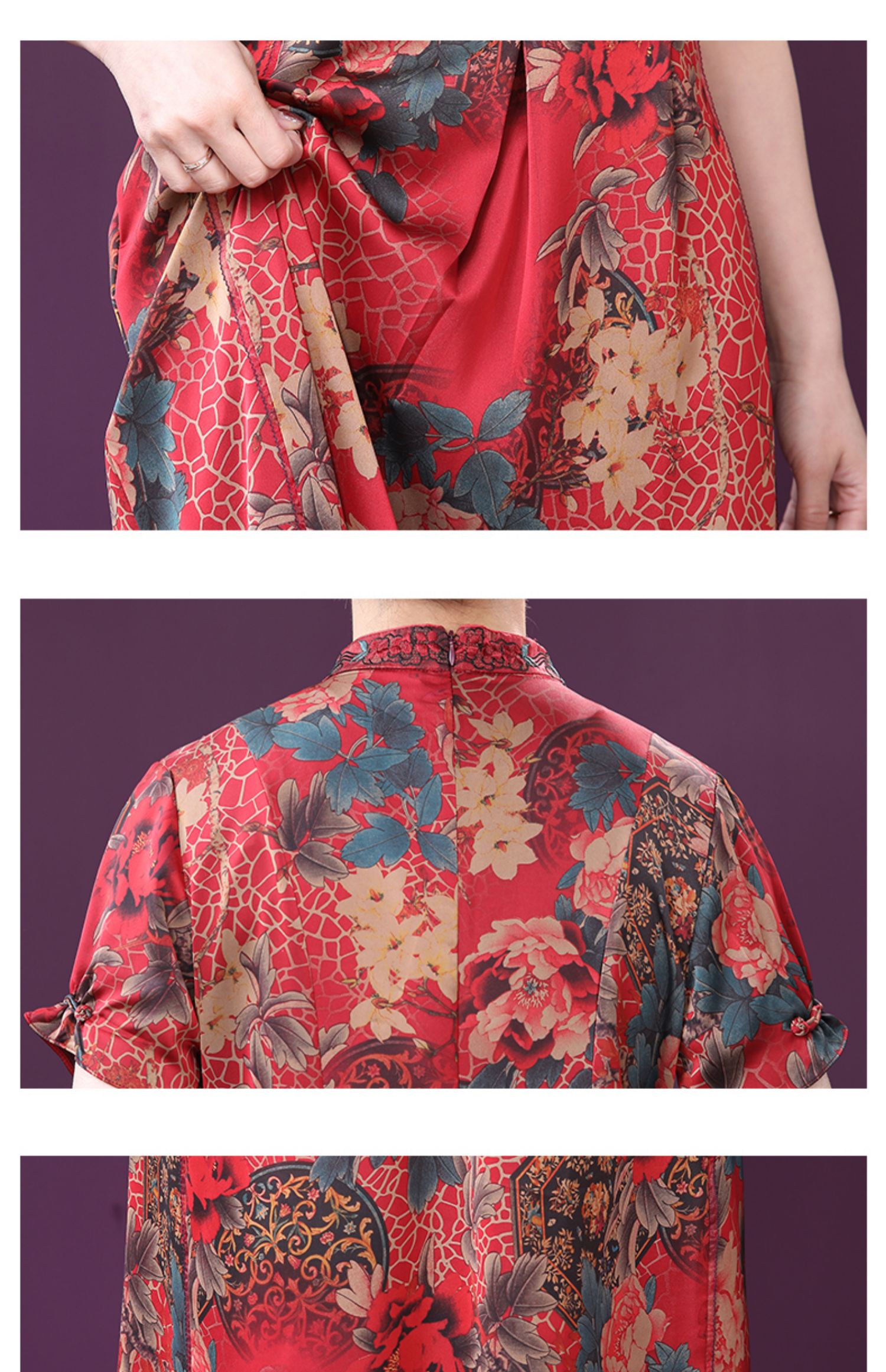 甘甘的世界 夏季新款时尚气质妈妈装遮肚显瘦甘夫人复古印花连衣裙