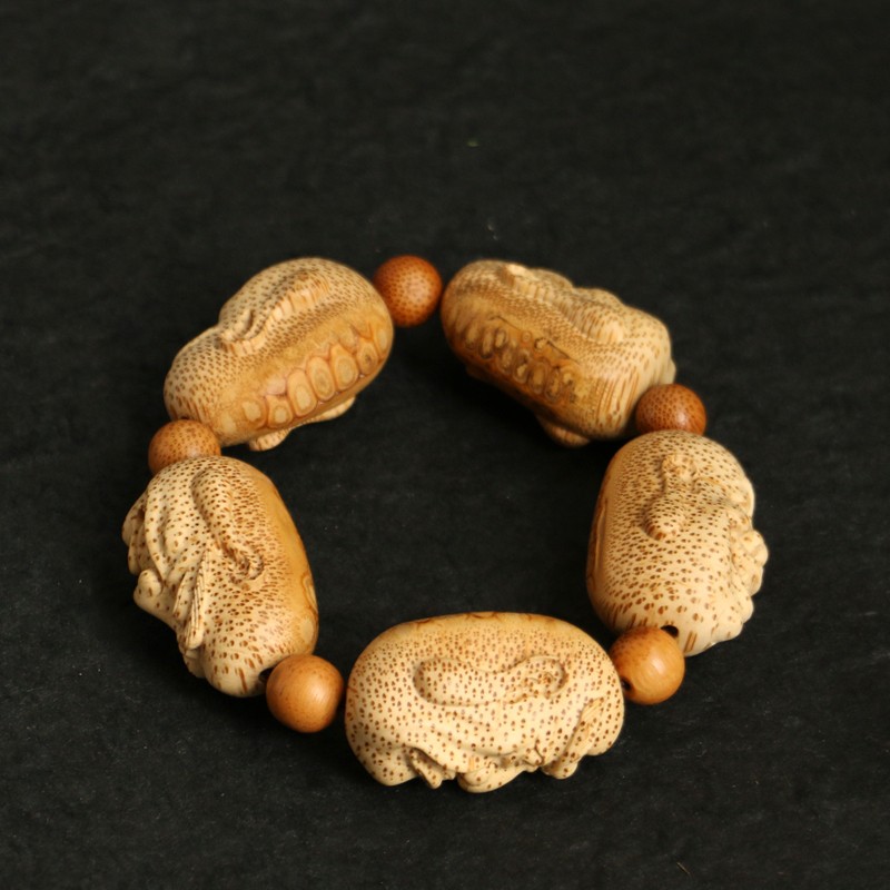 纯手工文玩竹根雕罗汉竹制手串 雕刻"喜怒哀乐愁"手把件手持男款 图片