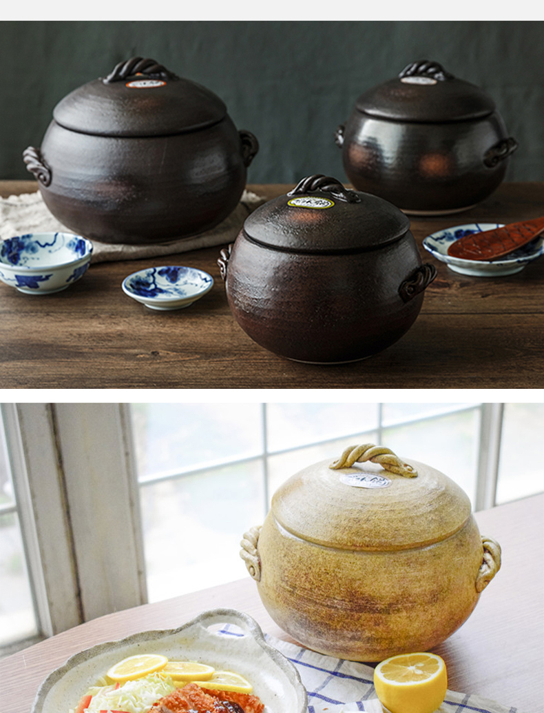日本进口陶土锅万古烧栗型炖锅日式复古多用陶瓷砂锅天然彩煲汤锅金色