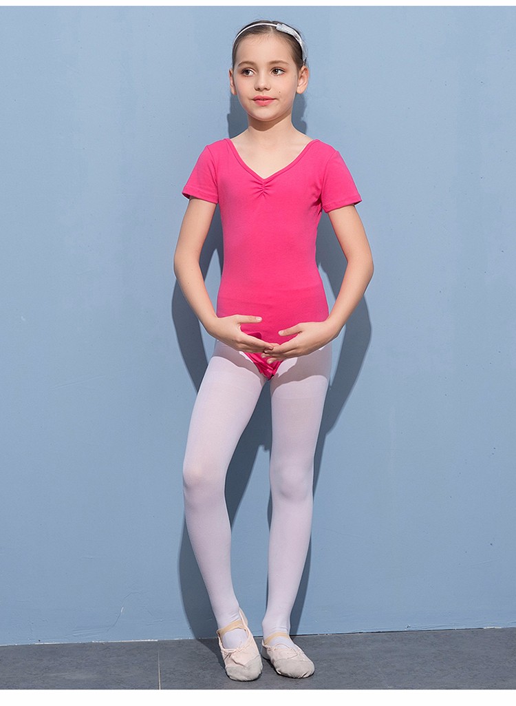 儿童舞蹈服芭蕾舞蹈儿童连体服 短袖形体练功服女孩体操训练夏 粉红色