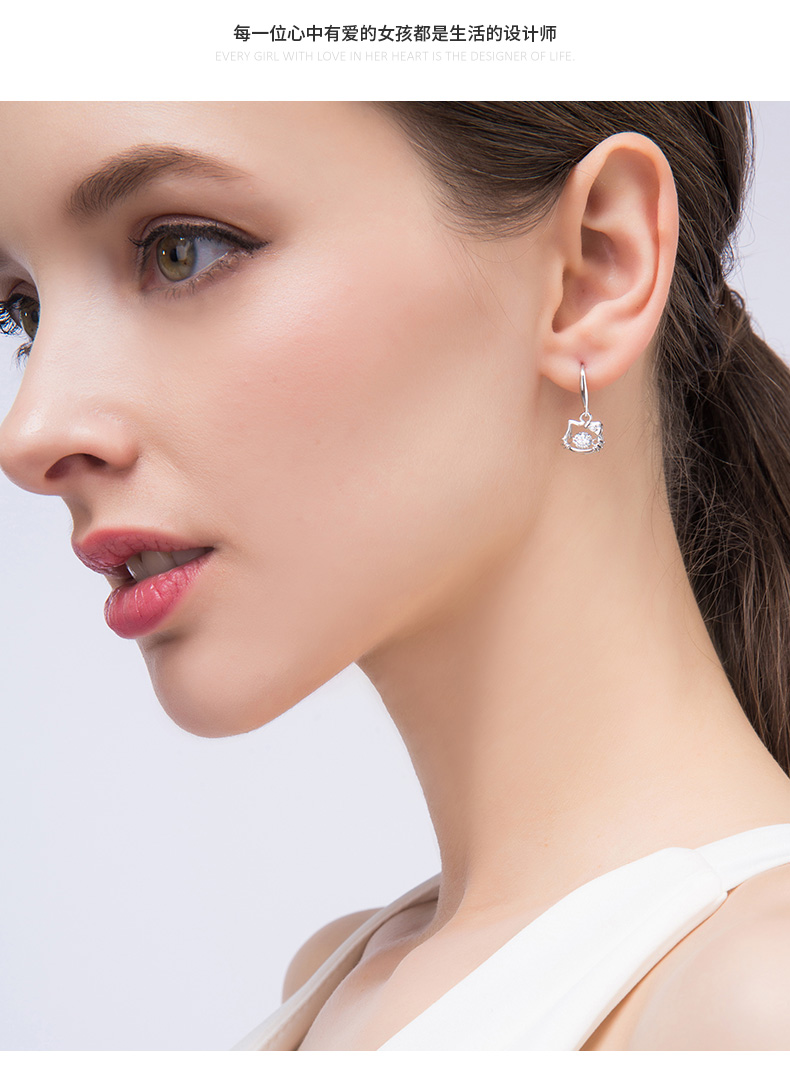 猫咪银耳环女2021年新款潮夏季小耳坠精致超仙气质耳饰显脸小生日礼物