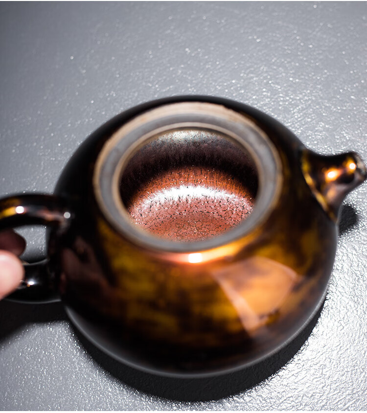 吾和漆器茶具名家手作连宏达手工犀皮建盏壶大漆中式家用泡茶壶黑色狗