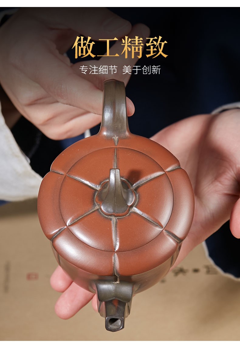 觅陶钦州坭兴陶茶壶马武宏老师纯手工仿生南瓜壶240cc家用泡茶壶茶具