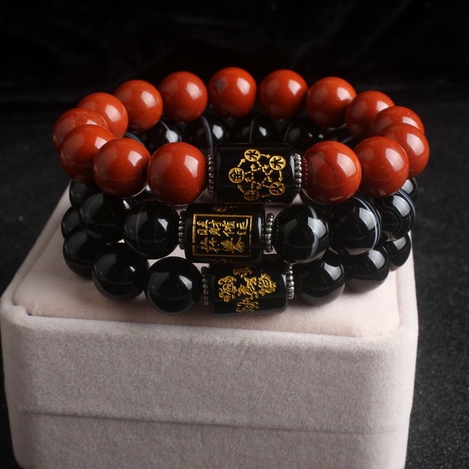 森洲 乌鸦血石红竹石影子石五行缺金缺木缺水缺火土旺财催运手链 红竹