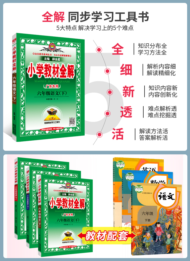 广东专版2022新版小学教材全解六年级下册语文数学英语广州专用