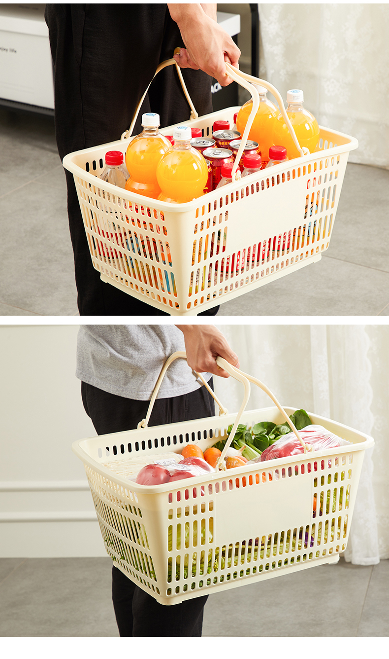 购物篮手提篮新料加厚大号塑料框实底家用便利店商场买菜篮子黄色大号