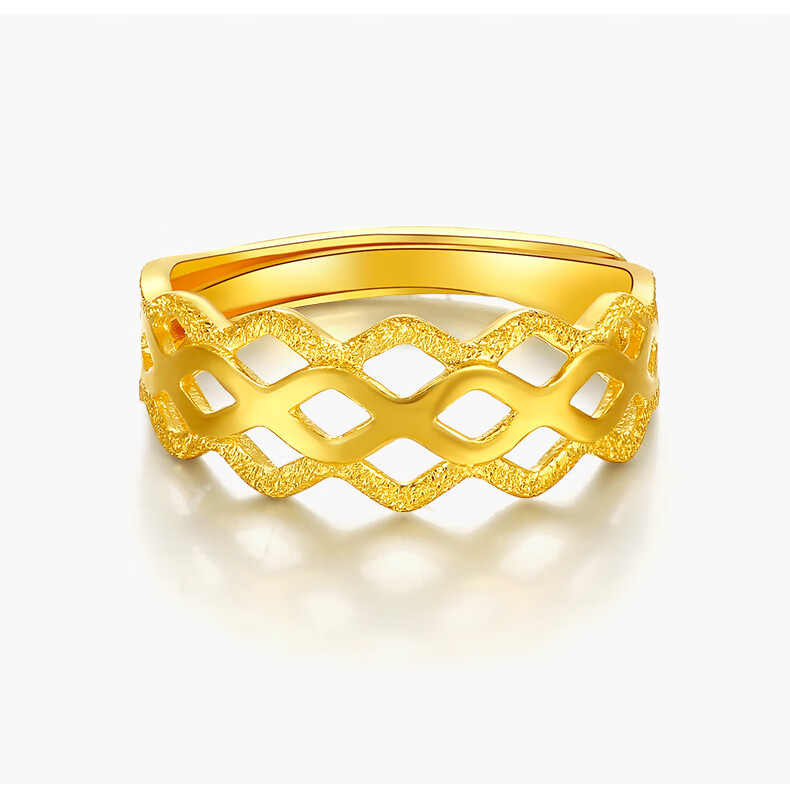 圣诞节礼物六桂福珠宝格纹素戒黄金戒指活口女戒足金999戒指女款指圈