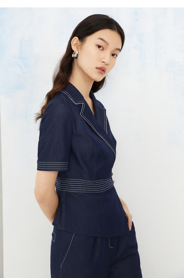 yiner音儿女装夏季新款小西装领衬衫女藏蓝36