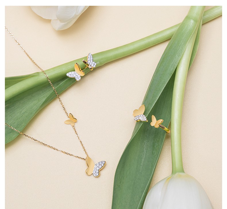 bluenilelepapillon系列蝴蝶钻石项链吊坠锁骨链18k黄金女定制18k黄金