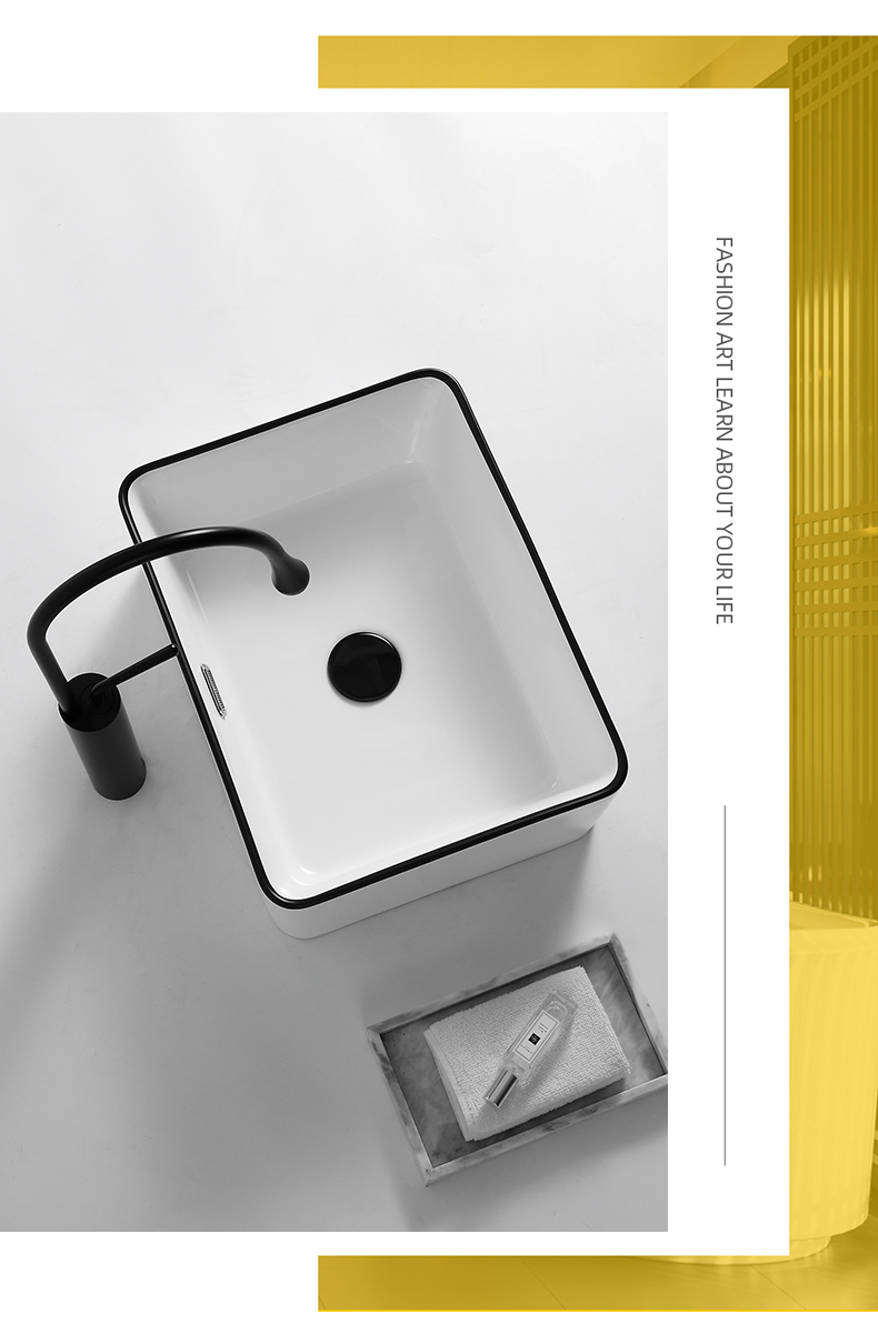 池黑边台上盆洗手槽8461a白色尺寸483014cm盆黑色抽拉龙头下水配件