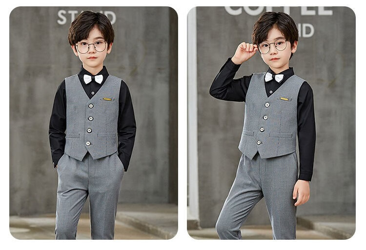 佟趣男童主持人服装夏季小男孩朗诵比赛表演服儿童西服套装中大童钢琴