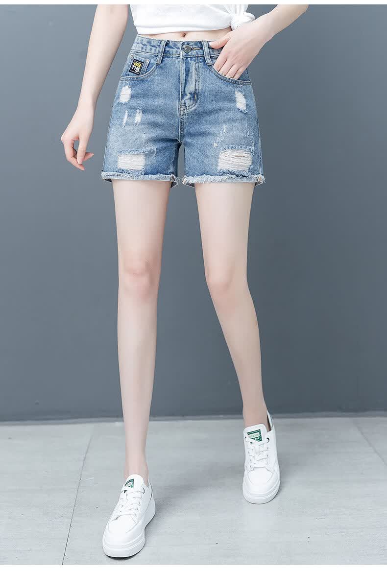 南极人破洞高腰牛仔短裤女21年新款夏季薄款时尚休闲宽松显瘦大码毛边