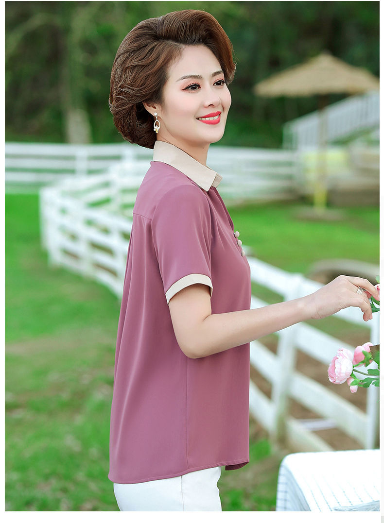 时尚年轻妈妈装夏季雪纺衫中老年大码女装休闲短袖t恤宽松透气薄上衣