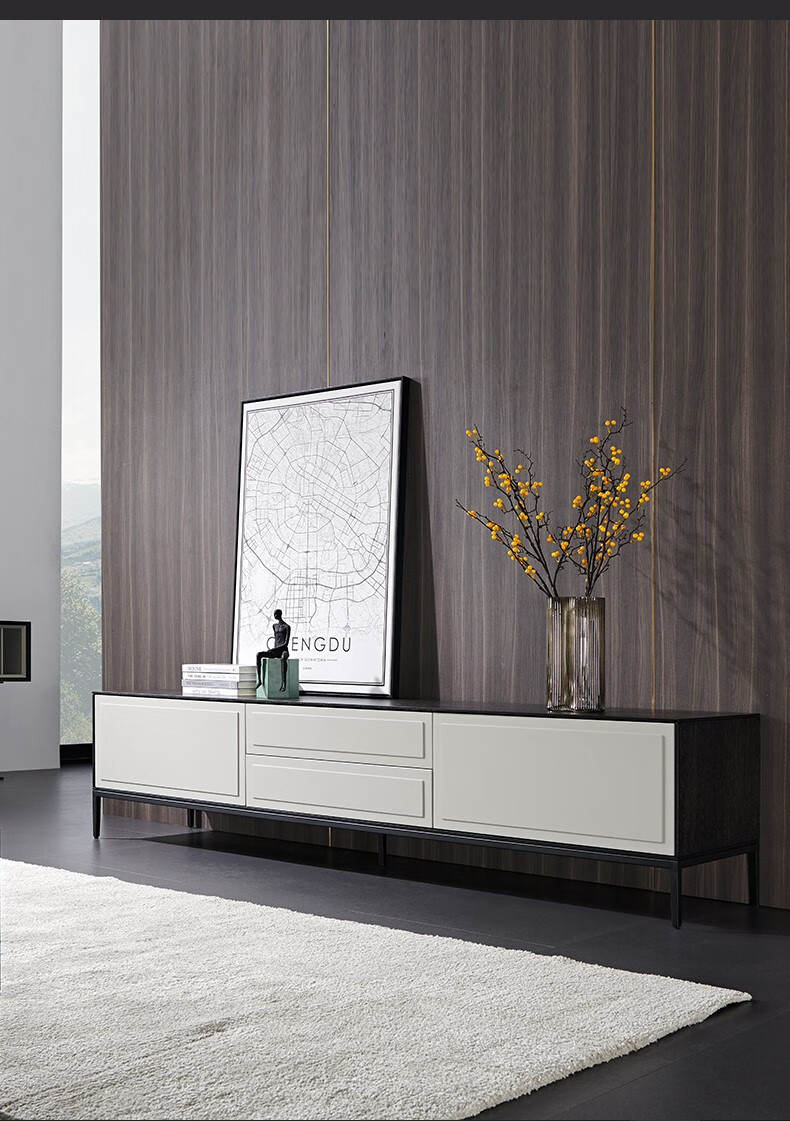 圣西梵 意式极简电视柜客厅家具电视柜茶几组合烟熏色摩登灰样大户型
