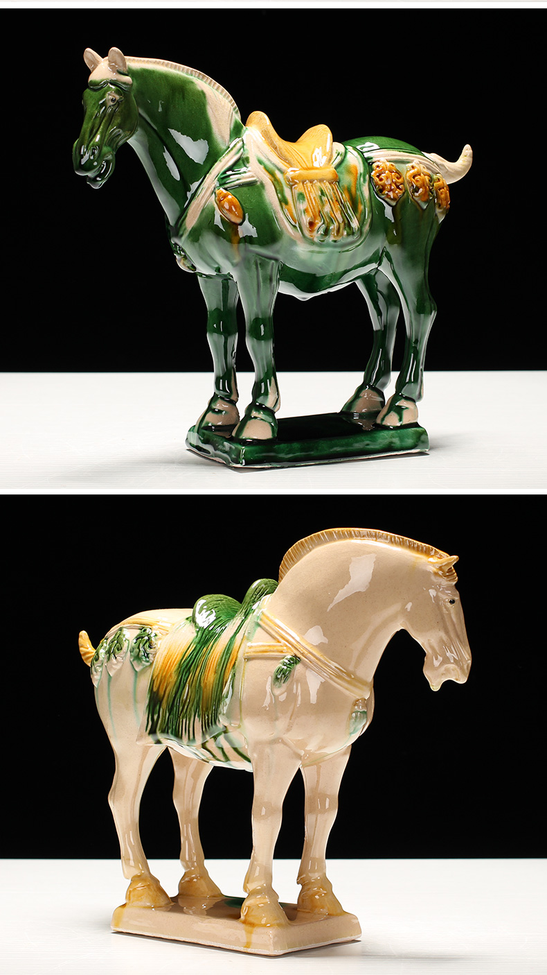 骏马工艺品陶瓷马家居客厅装饰品小摆件商务礼品 大号六骏黑贴花