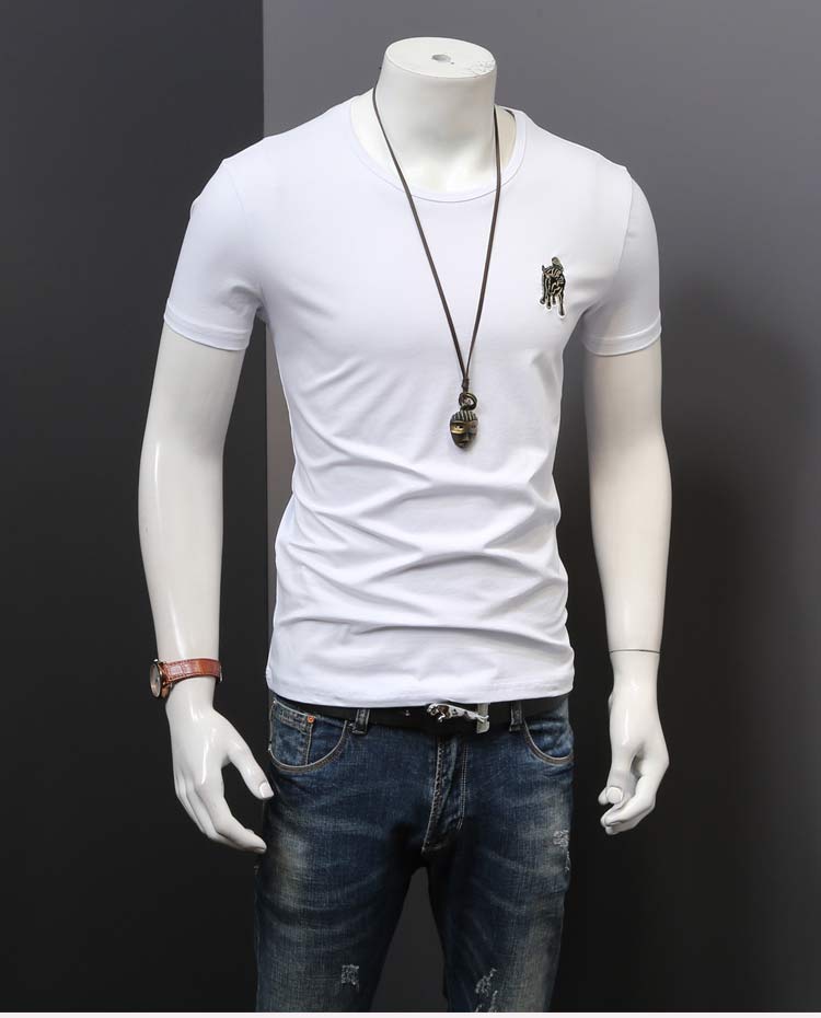 绣标牛图案新款男短袖t恤潮流简约休闲圆领男装半袖 白色 xxxxl品牌