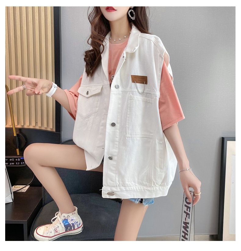 【特价】恒源祥商场同款21年白色牛仔马甲外套女宽松韩版背心开衫无袖