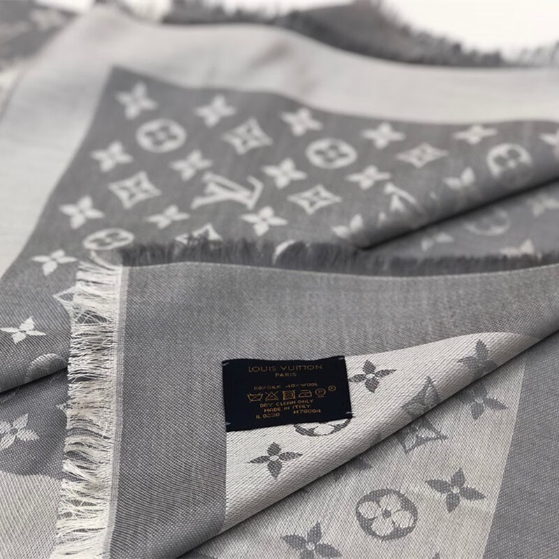 【二手99新】路易威登lv 经典老花粉色真丝羊毛围巾披肩 142.5*142.