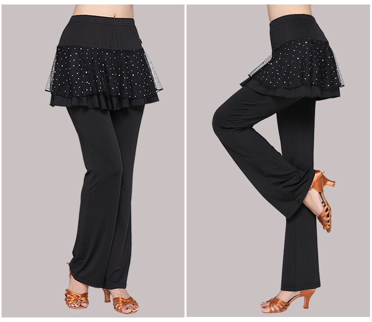 2021春季广场舞服装舞蹈裙裤新款网纱跳舞裤裙拉丁舞长裤亮片广场舞