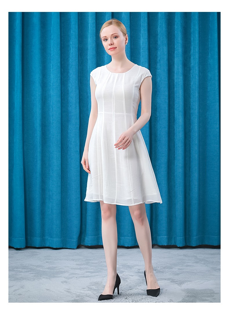 voa真丝乔其纱碎花圆领包袖双层不透高腰遮肉丝滑通勤连衣裙at36浣溪