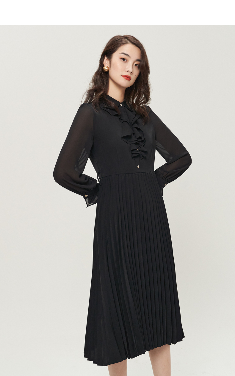 芭蒂娜气质法式中长裙2021春女人味收腰修身高端洋气名媛连衣裙女 米