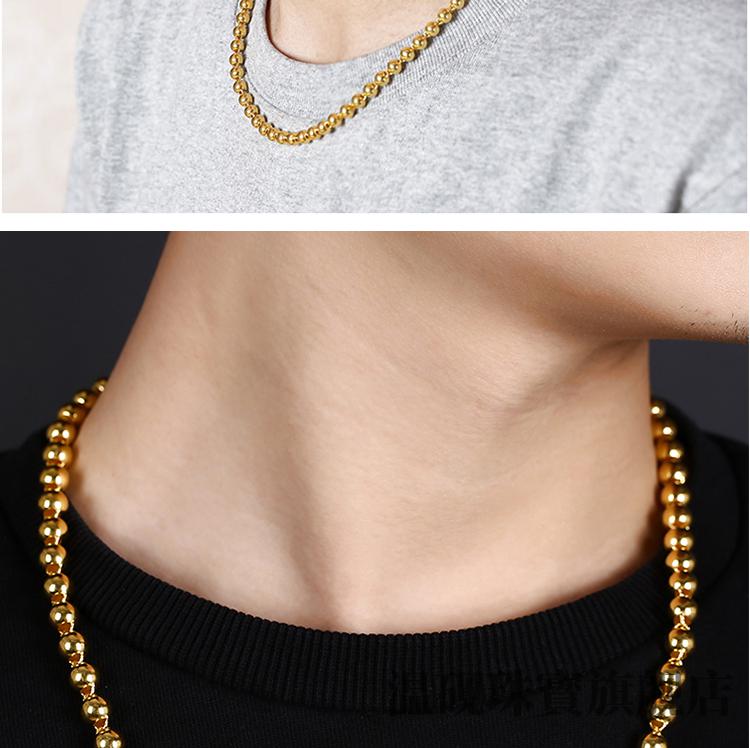 黄金项链男圆珠加粗显大按克100g大克重光珠真金项链女新穿鱼线生日