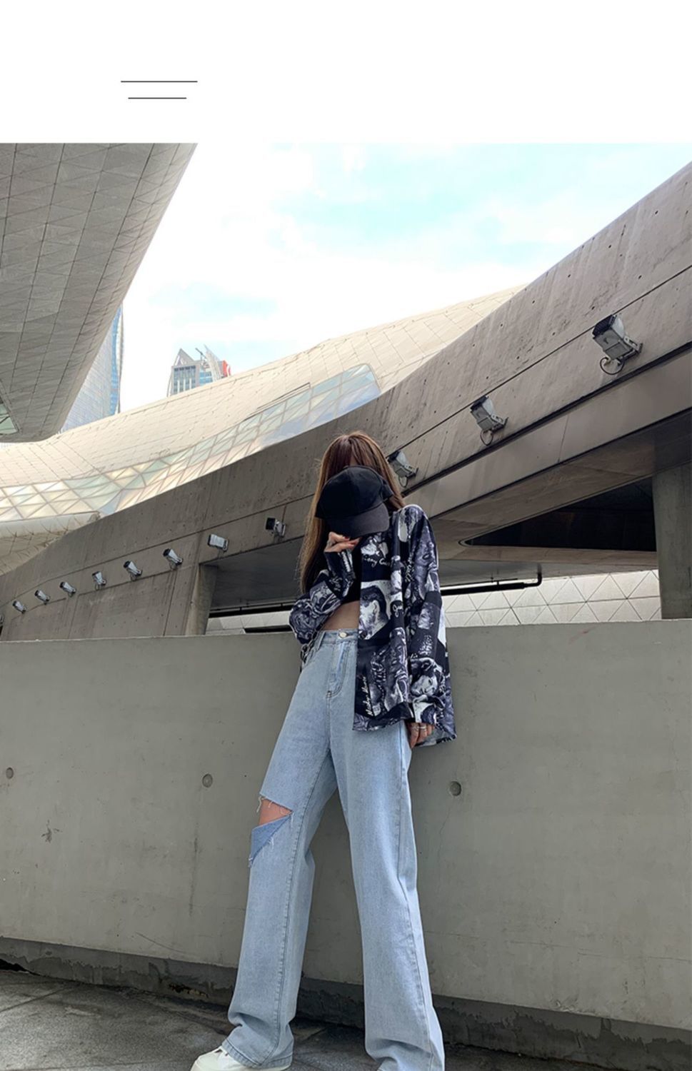 新品夏季薄款破洞阔腿牛仔裤女高腰泫雅风垂感直筒宽松拖地裤ins潮梦