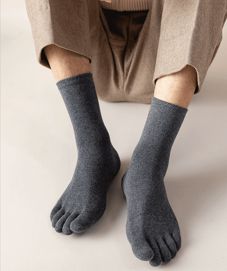 浪莎五指袜男纯棉加厚毛圈秋冬分脚趾五趾袜防臭分指男袜子男士运动中