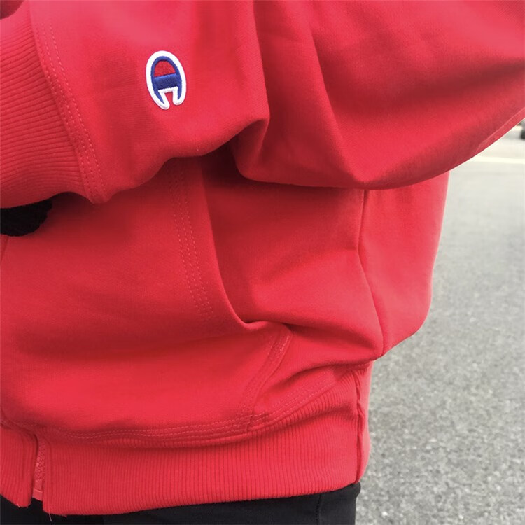 champion 冠军美版现货拉链卫衣帽衫男刺绣开衫外套情侣宽松潮 酒红色