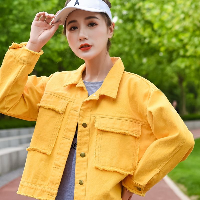 女装新款宽松牛仔短外套韩版显瘦2021新款糖果色学生女孩上衣褂子百搭