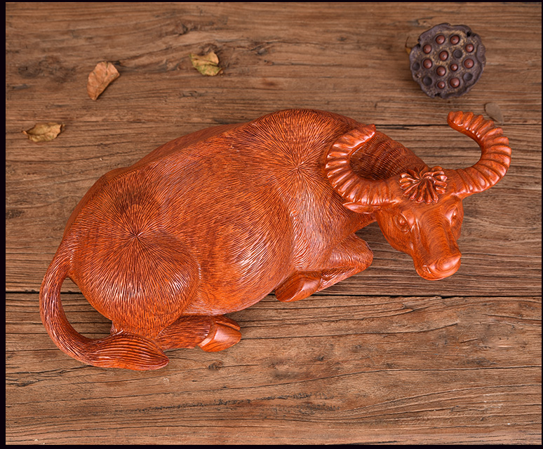 佰伊辰 花梨木雕卧牛摆件实木雕刻牛办公台面生肖牛办公室摆件卧牛