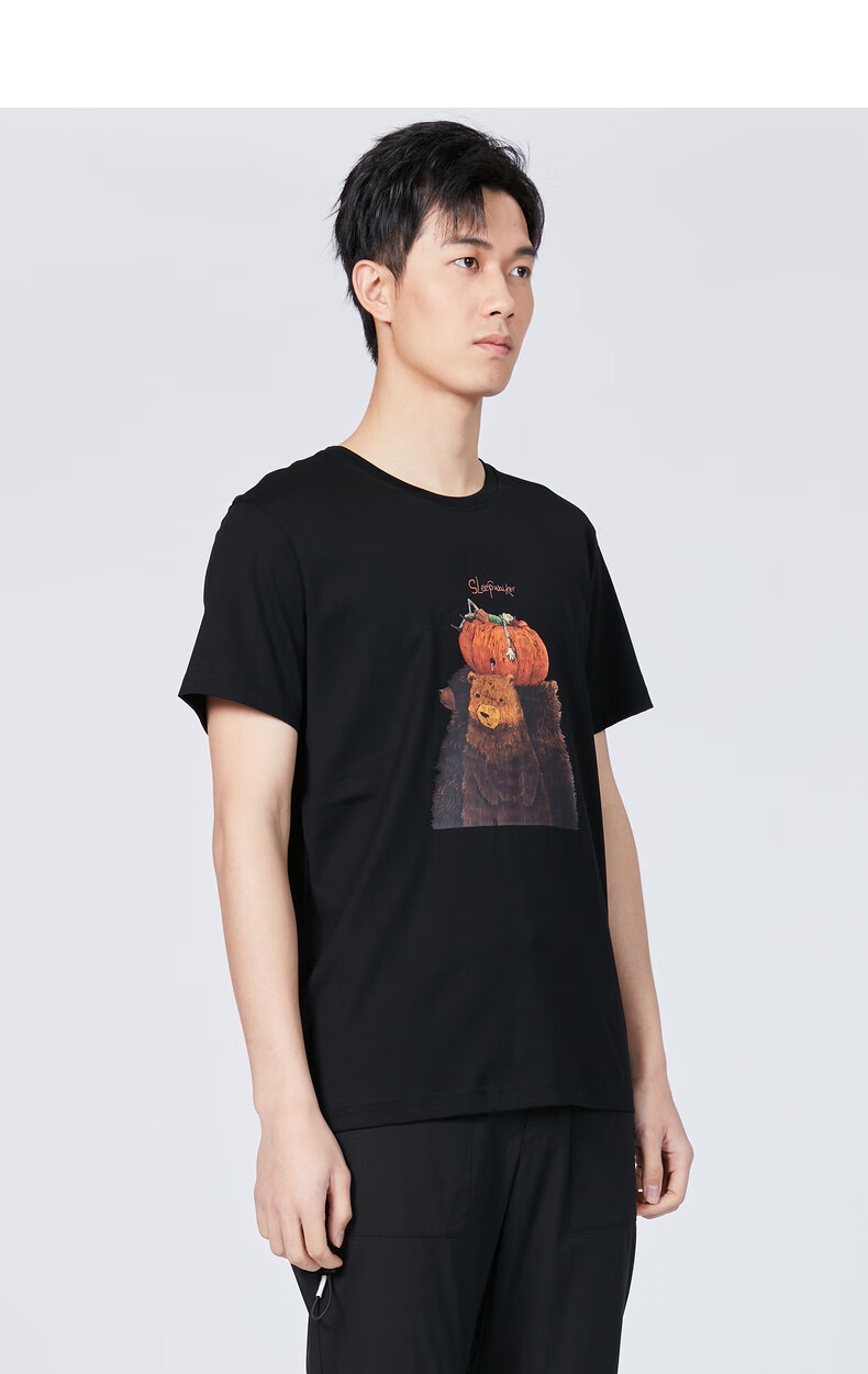 利郎男装短袖t恤男nick插画系列圆领纯棉2021夏季新品个性t恤 黑(20x