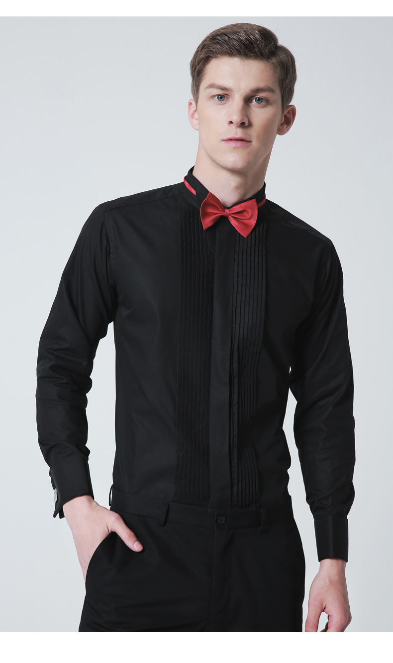 法式衬衫男礼服领结衬衫燕子领新郎伴郎结婚衬衣演出宴会 l9888-1 388