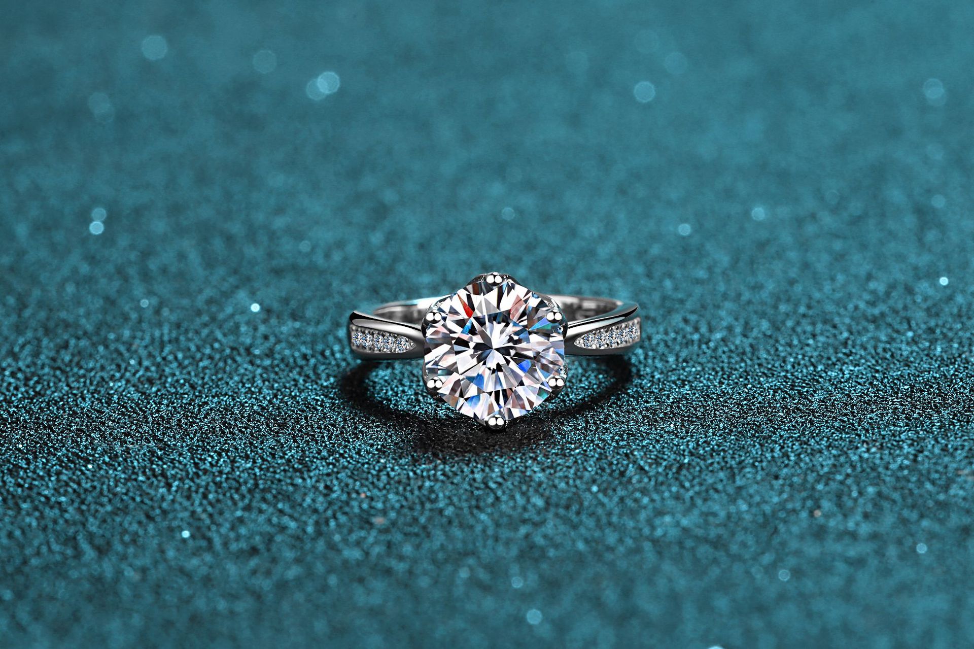 媛姿yuanzi925银戒指女简约锆石仿真莫桑石钻戒六爪3克拉生日送女朋友