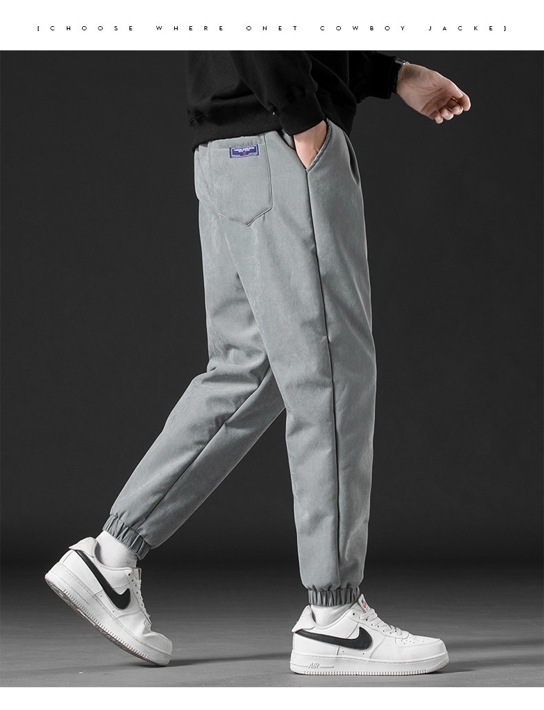 cotedylan加绒加厚休闲裤男潮流保暖冬季新款纯色哈伦裤帅气长裤子