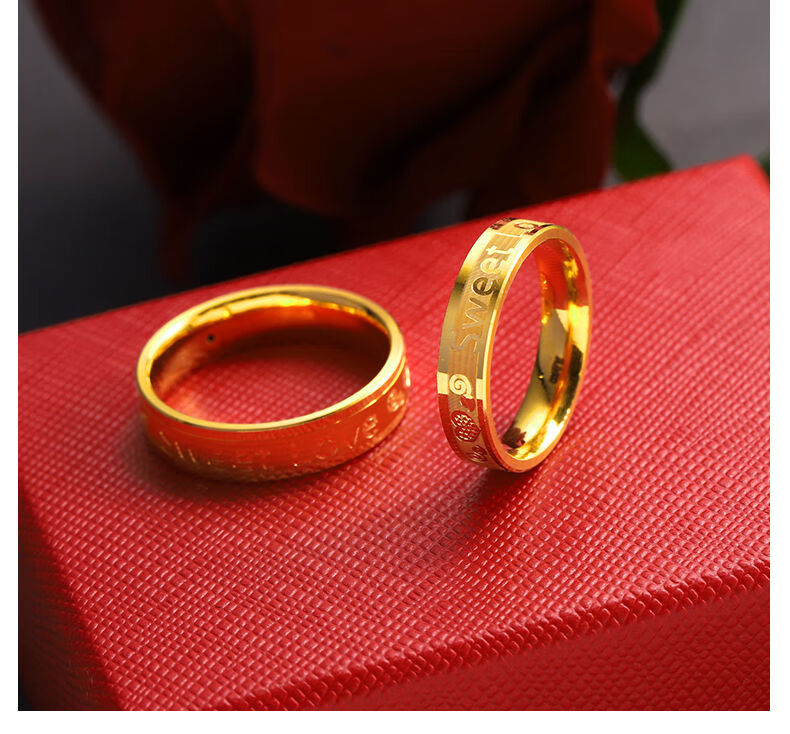 黎丝莱顿 黄金戒指love爱心情侣款对戒999足金男女结婚cnc硬金指环一