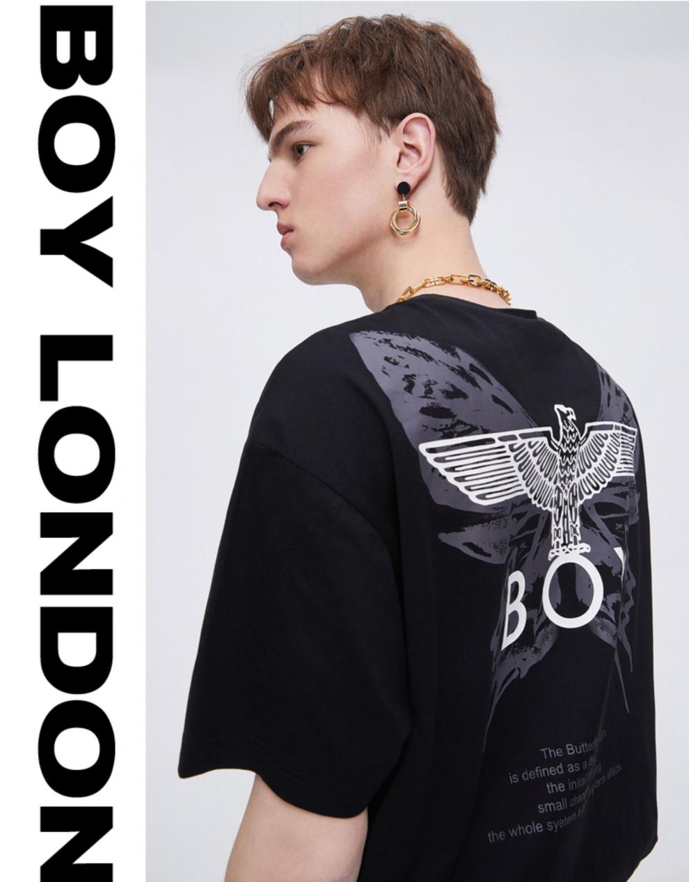 boy london21春夏蝴蝶效应主题印花潮流烫钻短袖t恤 黑色 l
