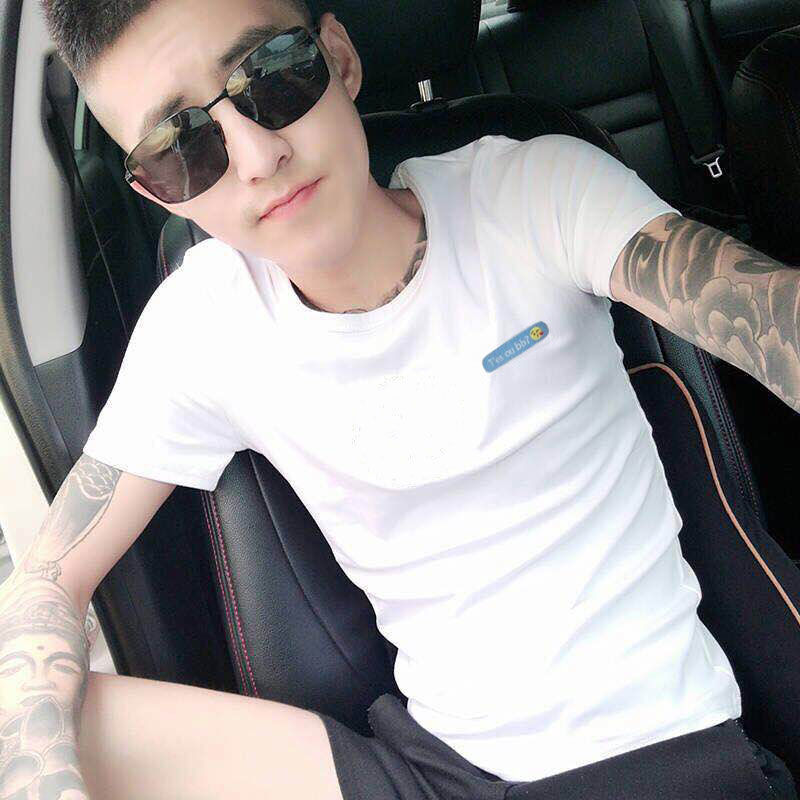 纽卡恩黑色短袖男t恤紧身显瘦打底衫男生2021新款夏季社会精神小伙