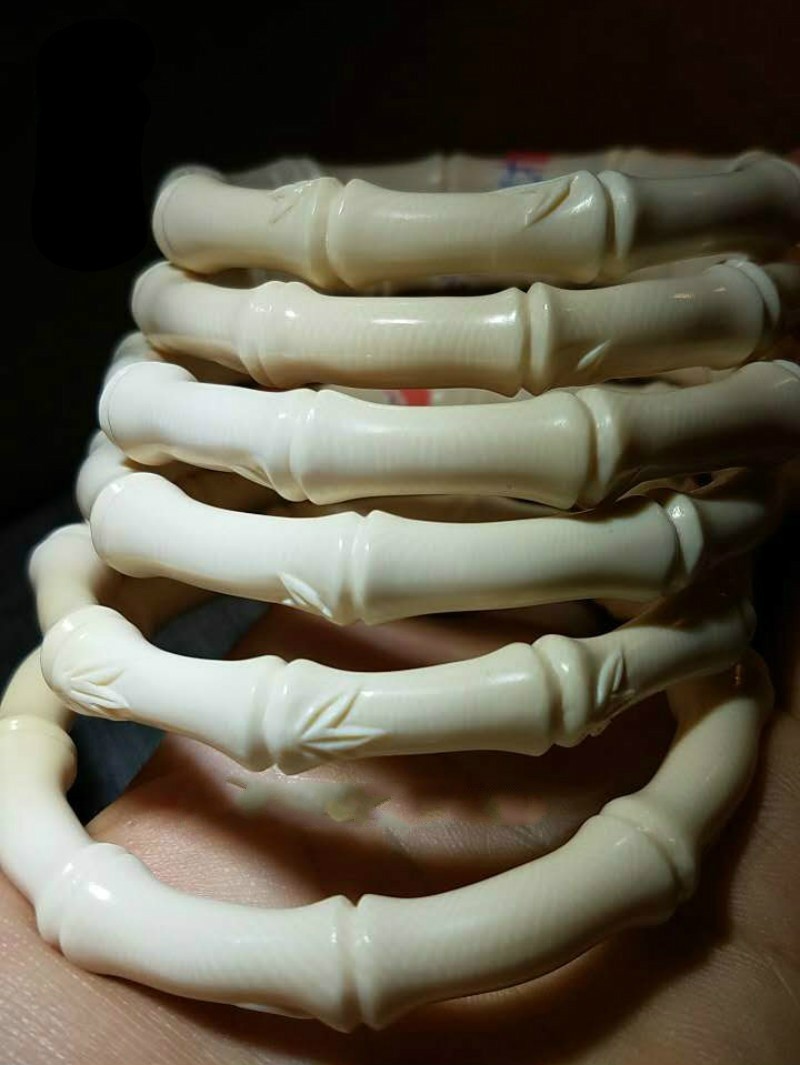 顶妃猛犸象牙手镯贵妃满纹镯子圆条福镯纯手工雕刻竹节镯包邮10圆镯