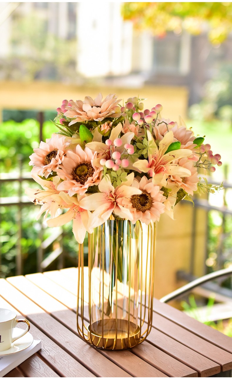 墨菲百合仿真花摆件客厅餐桌摆设装饰假花干花花卉花束插花花瓶花艺香