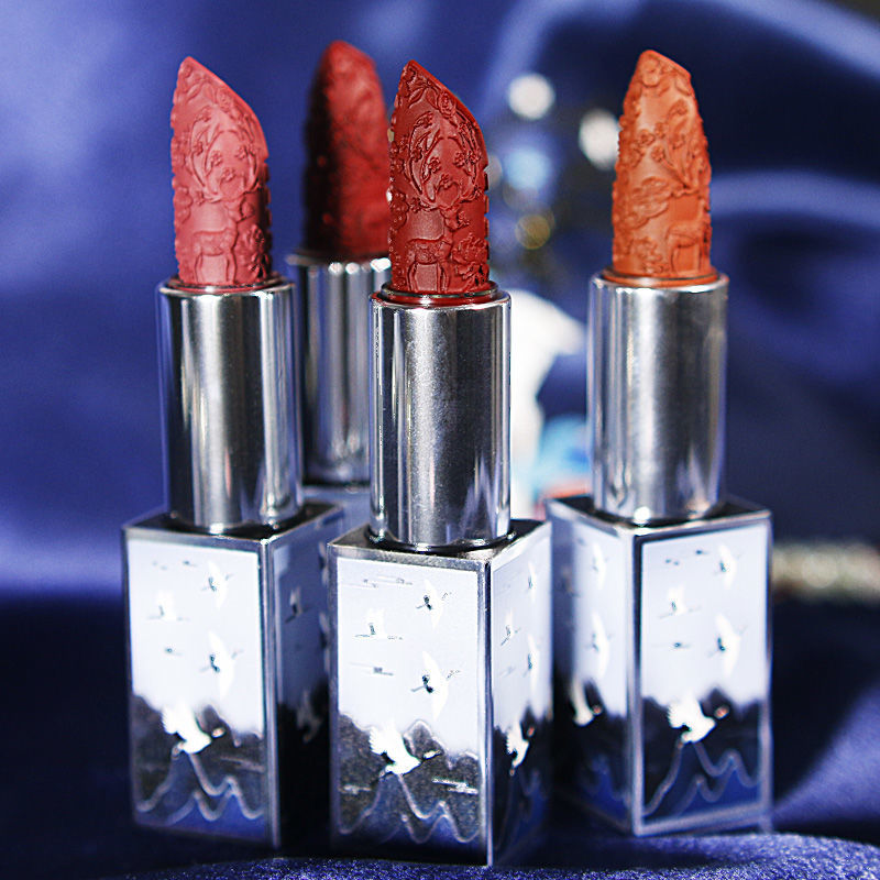 色彩主义雕花口红浮雕中国风不掉色不沾杯黑玫瑰如烟似雾古风 如风
