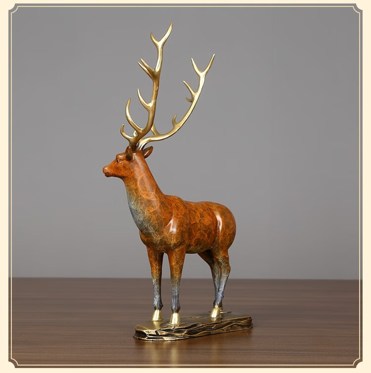 铜欣祥铜鹿摆件梅花鹿工艺品麋鹿办公室客厅电视酒柜玄关家居装饰品