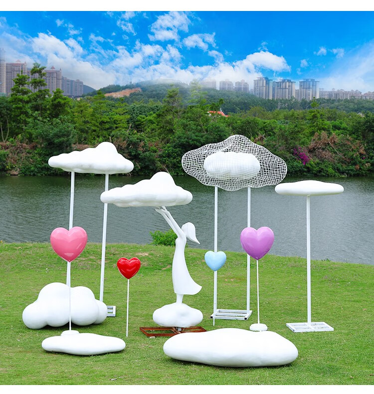 户外玻璃钢云朵雕塑创意景观人物摆件广场草坪庭院园林美陈装饰品