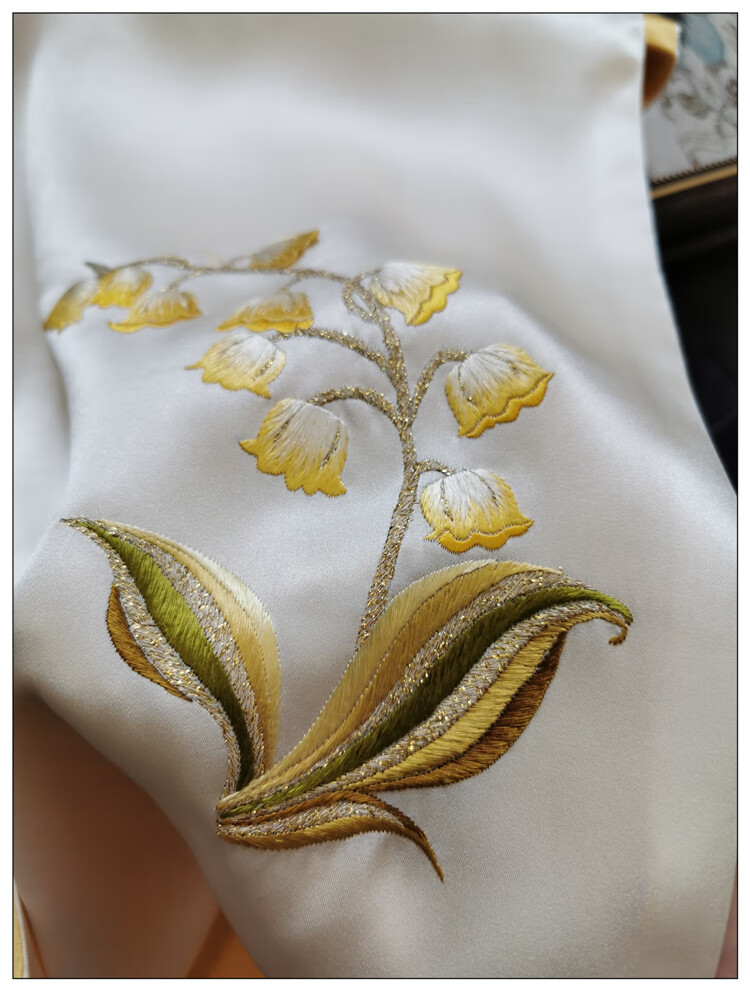 铃兰花高档真丝刺绣围巾桑蚕丝配旗袍苏绣丝巾送外宾披肩礼盒装女海棠