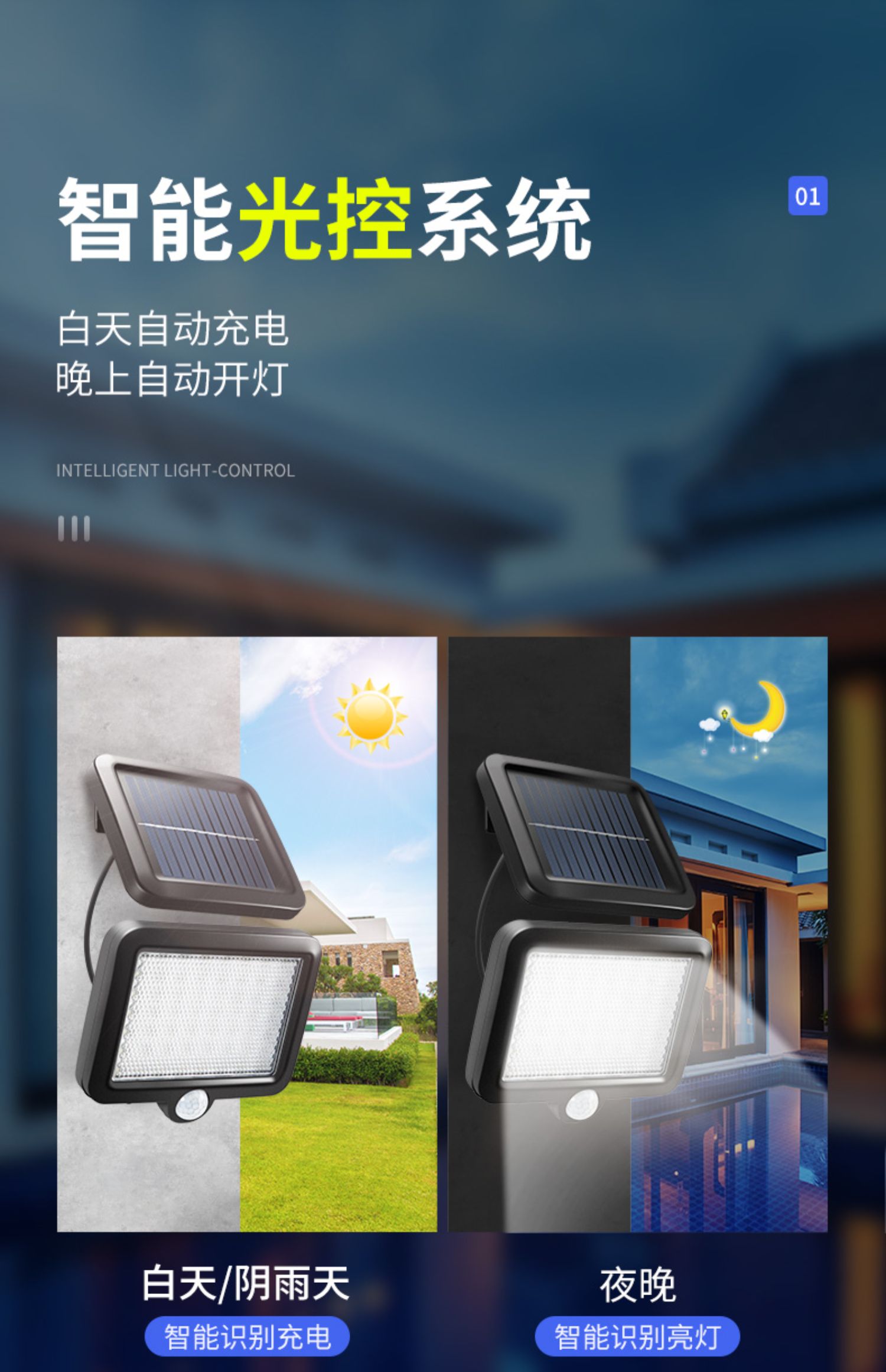 太阳能庭院户外挂灯人体声控感应分体式农村厕所家用室内照明路灯136
